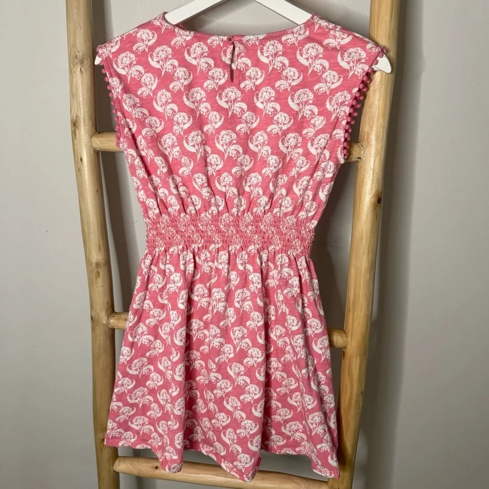 Mini Boden pink floral fit and flare cotton smocked waist dress  11-12Y